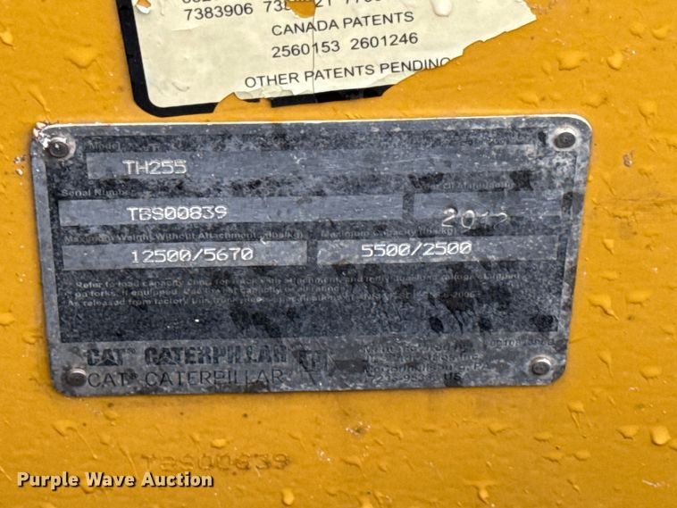 image for item DV2027 2012 Caterpillar TH255 telehandler
