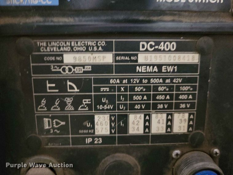 image for item DZ7282 Lincoln DC-400 welder