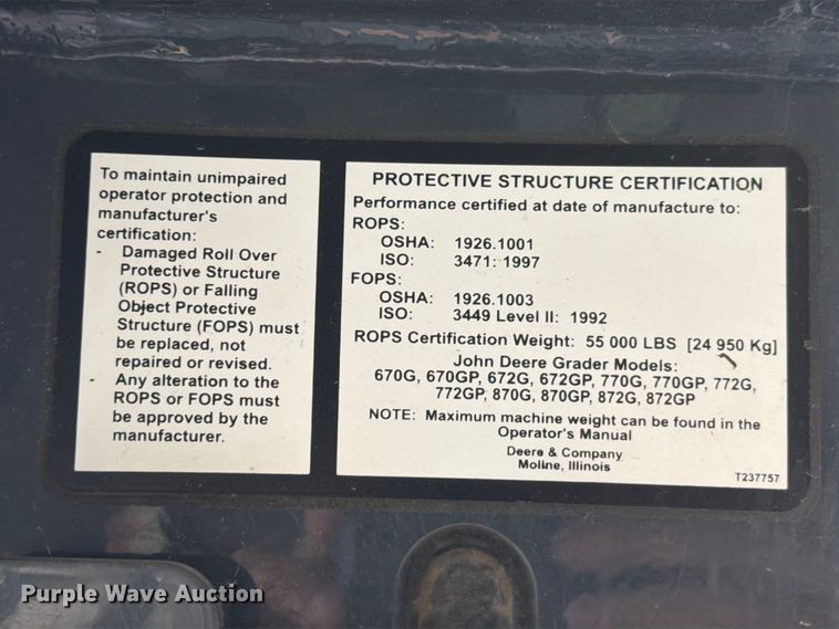 image for item ED5344 2013 John Deere 772G motor grader