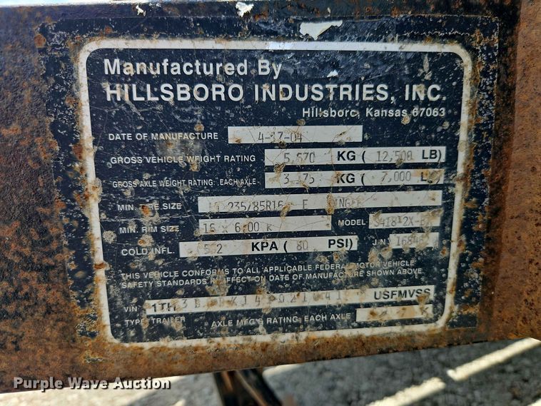 image for item EO7486 2004 Hillsboro Industries Tuffloader equipment trailer