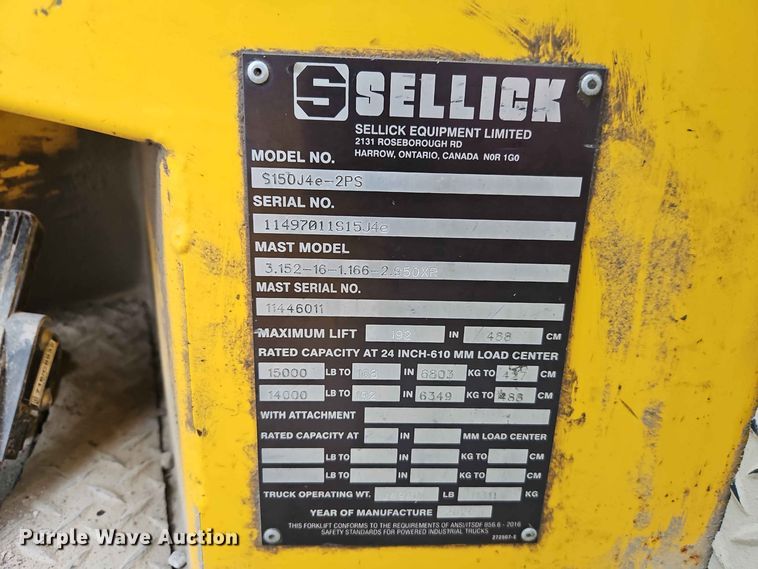 image for item EO8521 2020 Sellick S150J4e-2PS forklift