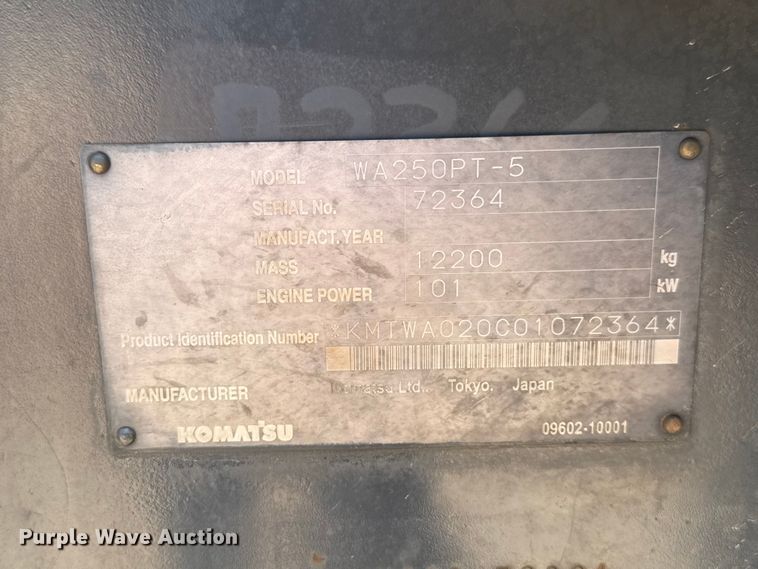 image for item ET6318 2007 Komatsu WA250PT-5 wheel loader