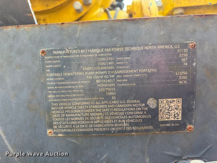 image for item EU0720 2020 Atlas Copco PAS 150 HF KD T4F trash pump