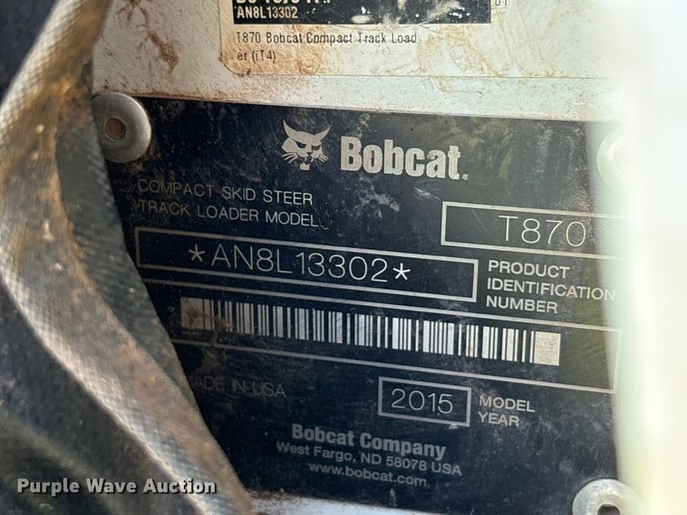 image for item EU5716 2015 Bobcat T870 tracked skid steer loader