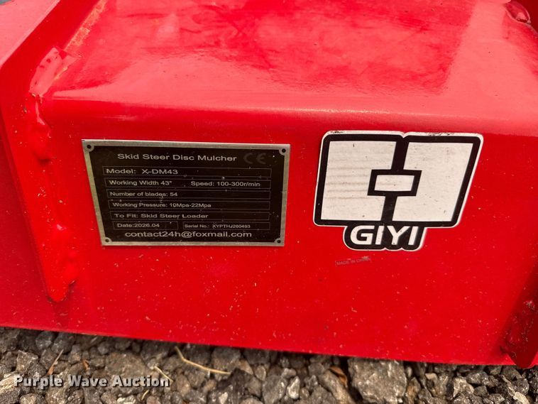 image for item FB6871 2026 GIYI X-DM43 skid steer mulcher