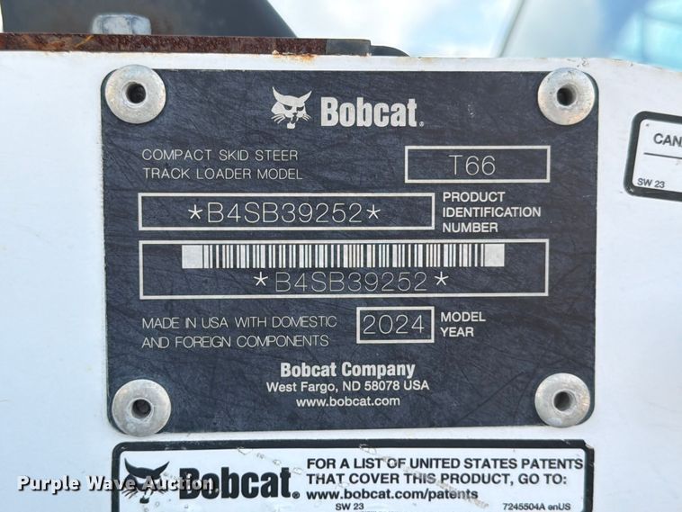 image for item FB8219 2024 Bobcat T66 tracked skid steer loader