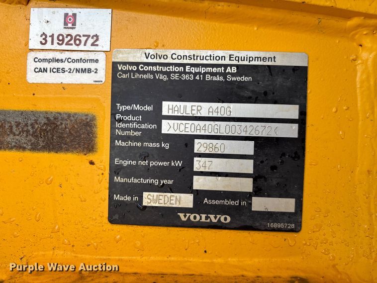 image for item FC1686 2019 Volvo A40G articulated haul truck