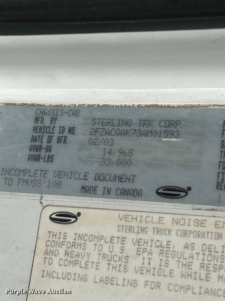 image for item FC2764 2003 Sterling Acterra crane truck
