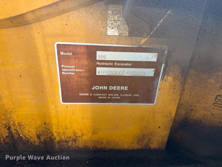image for item FM7531 2020 John Deere 50G mini excavator