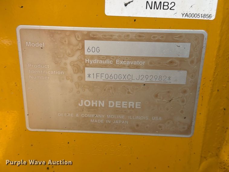 image for item FM7540 2021 John Deere 60G mini excavator