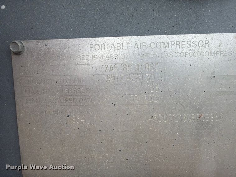 image for item NA9508 2012 Atlas Copco XAS 185 JD RSC air compressor