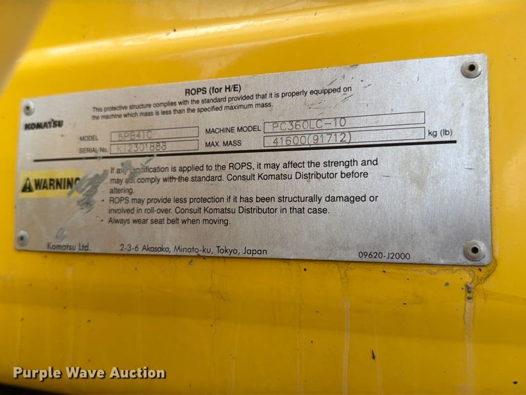 image for item NJ9067 2012 Komatsu PC360LC-10 excavator