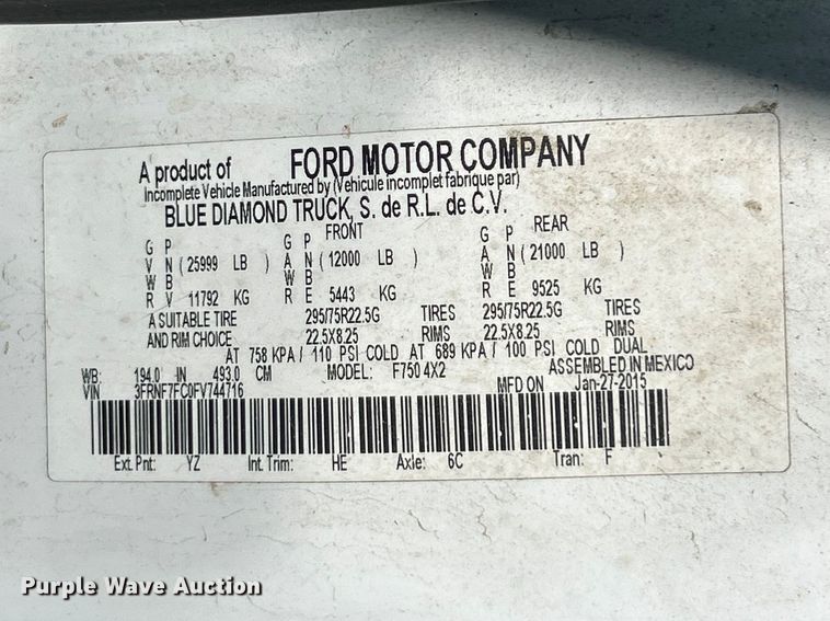 image for item YA2822 2015 Ford F750 Super Duty forestry bucket truck