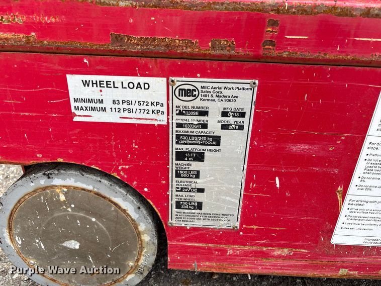 image for item YA3468 2019 MEC 1330SE scissor lift