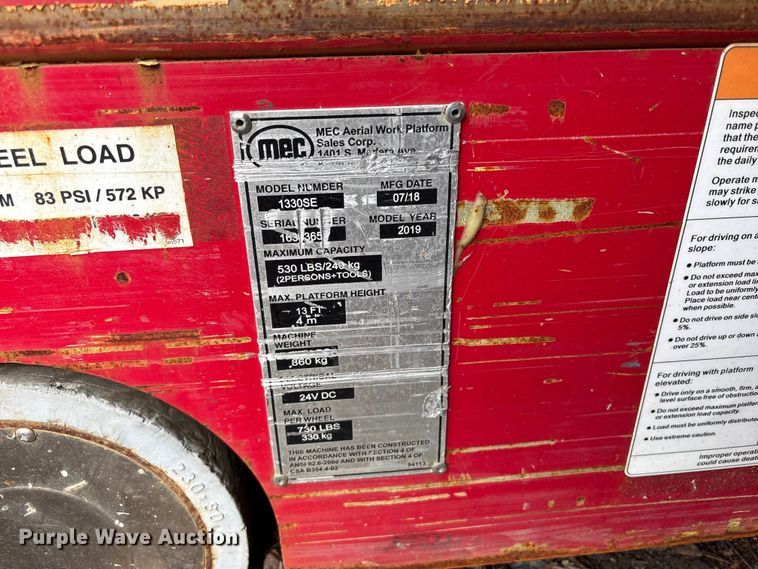 image for item YA3477 2019 MEC 1330SE scissor lift