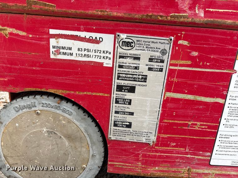 image for item YA3479 2019 MEC 1330SE scissor lift
