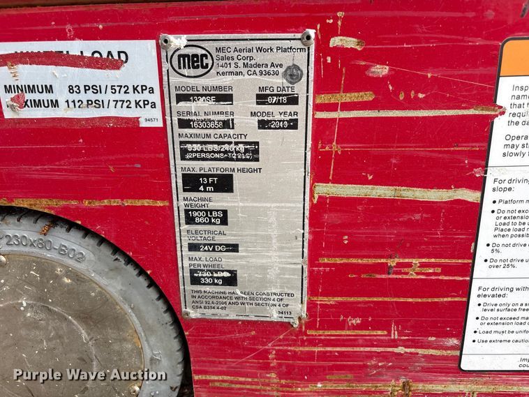 image for item YA3479 2019 MEC 1330SE scissor lift