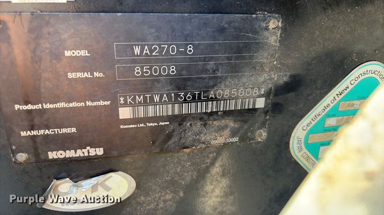 image for item YA3584 2021 Komatsu WA270 wheel loader