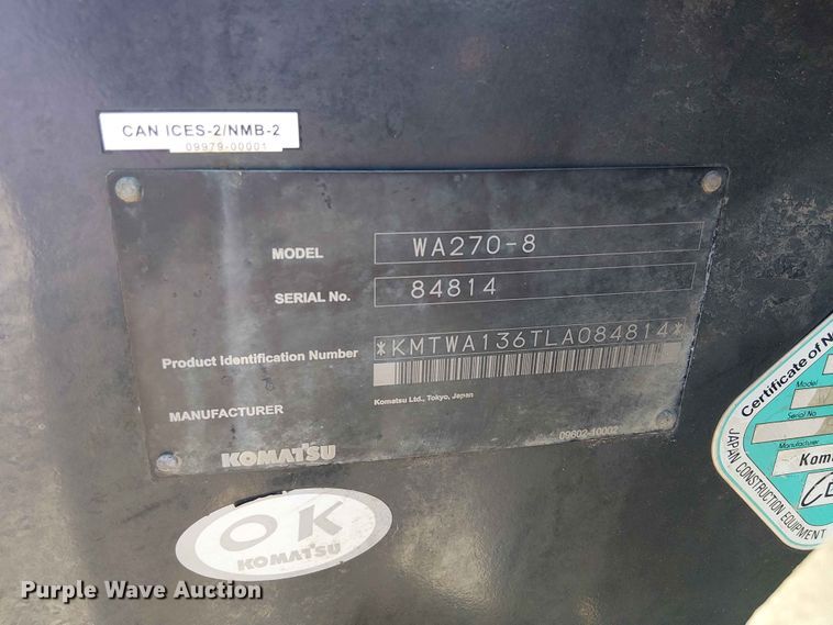 image for item YA3585 2021 Komatsu WA270-8 wheel loader