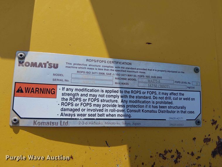 image for item YA3586 2020 Komatsu WA270-8 wheel loader