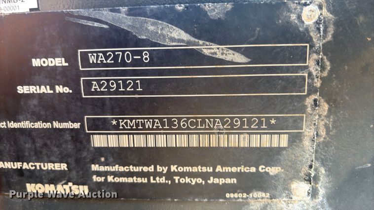 image for item YA3587 2020 Komatsu WA270 wheel loader