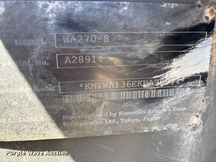 image for item YA3588 2020 Komatsu WA270-8 wheel loader