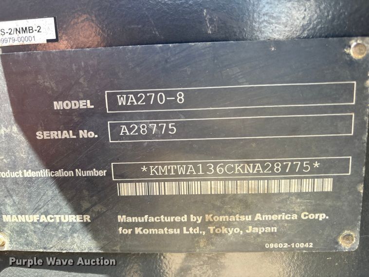 image for item YA3589 2019 Komatsu WA270-8 wheel loader