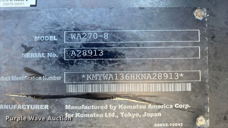 image for item YA3591 2020 Komatsu WA270-8 wheel loader