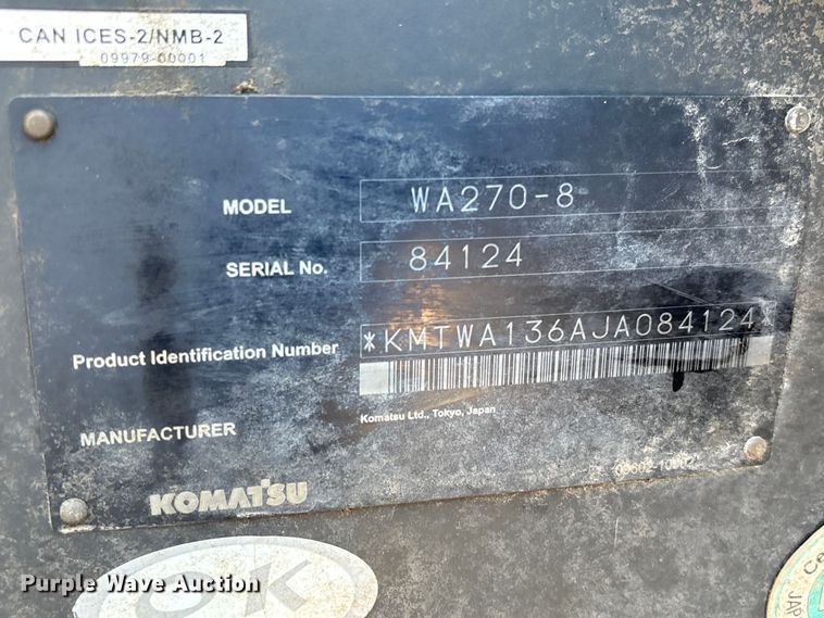 image for item YA3592 2019 Komatsu WA270 wheel loader