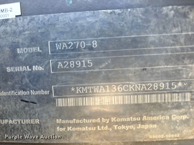 image for item YA3593 2020 Komatsu WA270-8 wheel loader