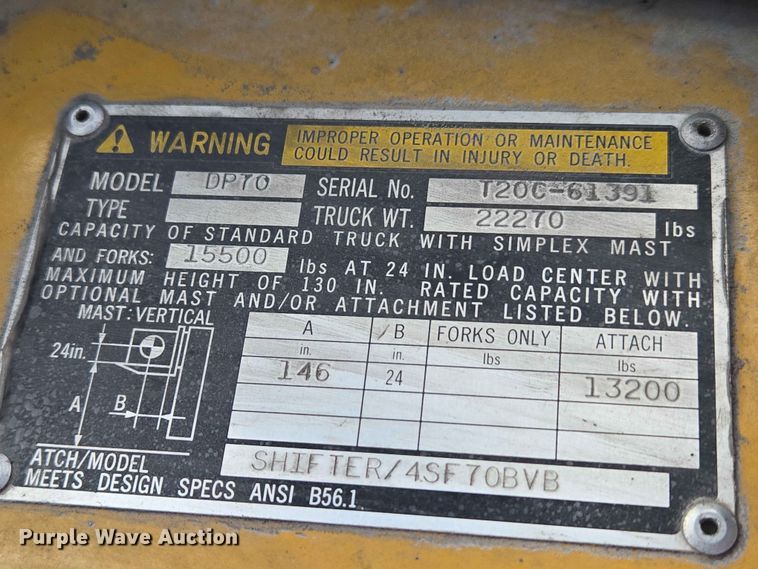 image for item YA3841 Caterpillar DP70 forklift