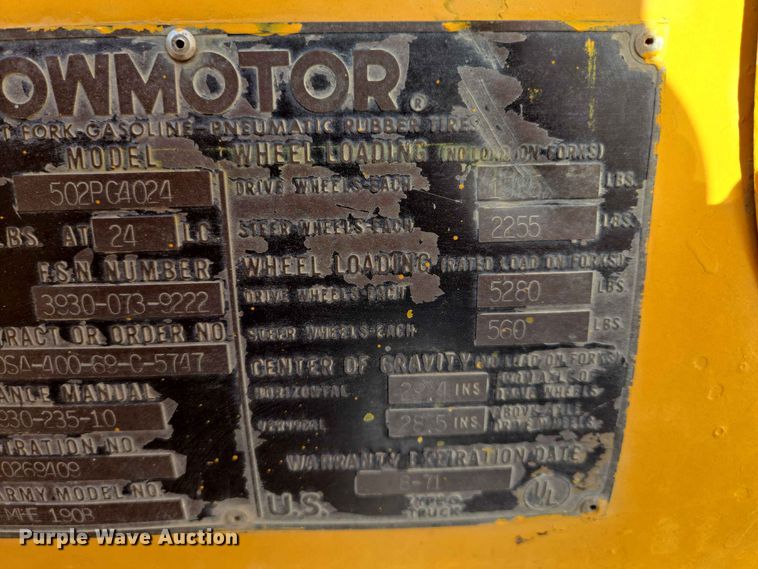 image for item DP8982 1970 Towmotor 502PG4024 forklift