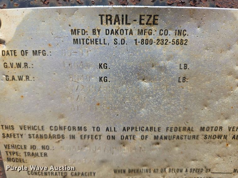 image for item DP8984 2003 Dakota Trail Eze TE24R24 equipment trailer