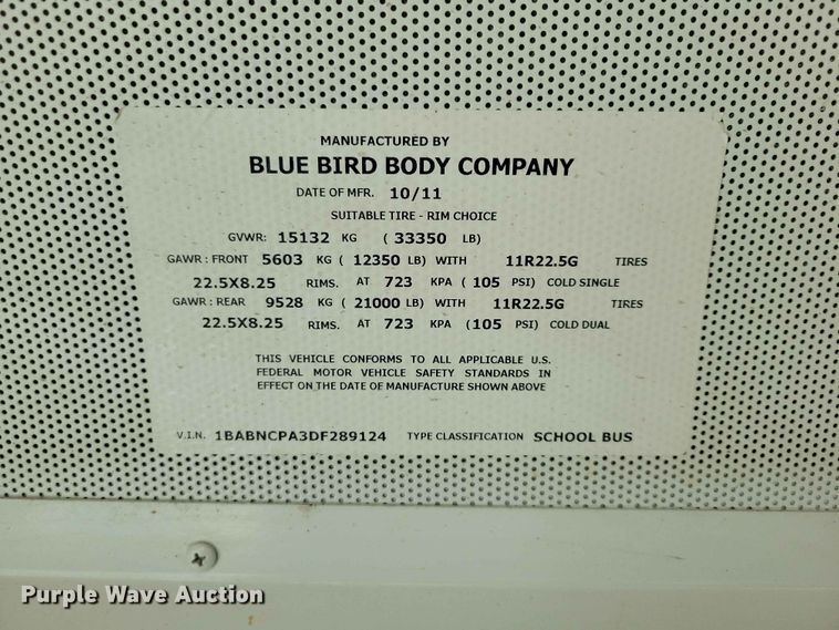 image for item DZ6658 2013 Bluebird school bus