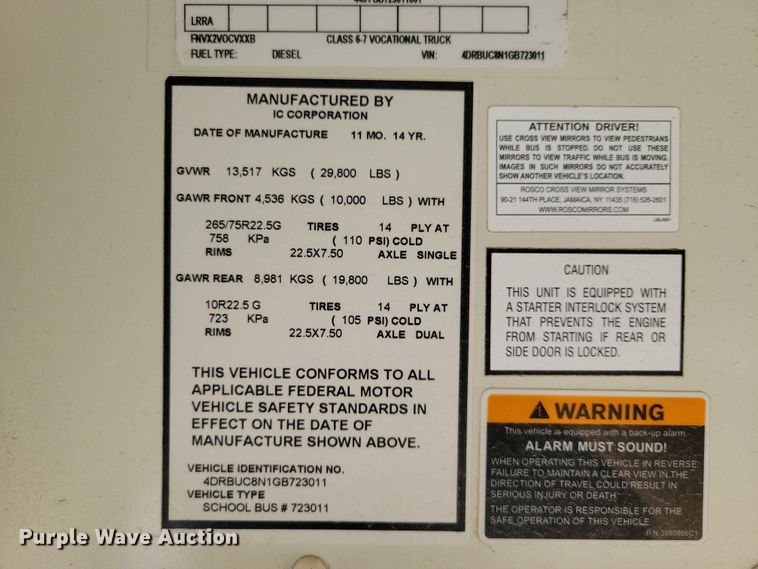 image for item DZ7345 2016 IC PB10500 school bus