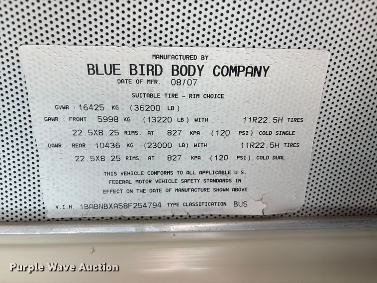 image for item EI5914 2008 Bluebird All American school bus