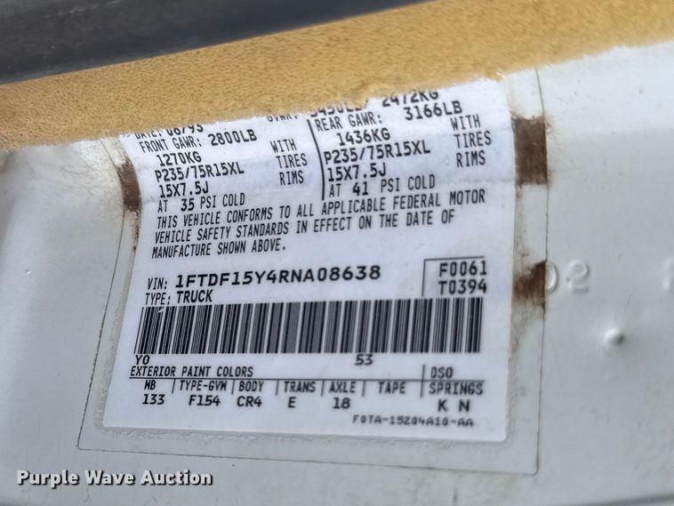 image for item EN0332 1994 Ford F150 XL pickup truck