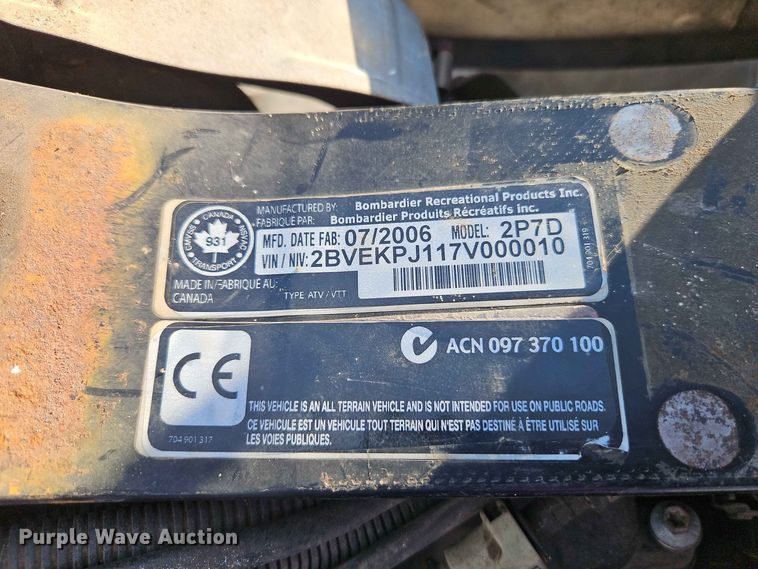 image for item EO8527 2007 Can-Am Outlander 650 XT ATV