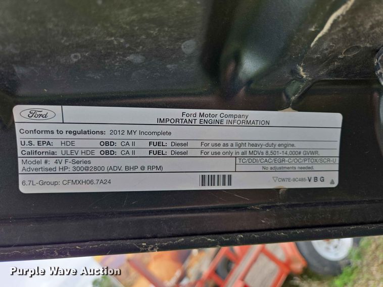 image for item ER1732 2012 Ford F350 Super Duty Ext. Cab pickup truck cab and chassis