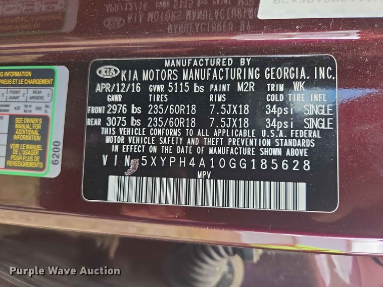 image for item ER1750 2016 KIA Sorento SUV