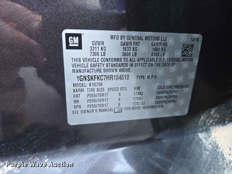 image for item ER1752 2017 Chevrolet Tahoe SSV SUV