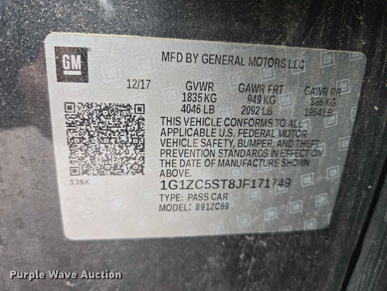 image for item ER1763 2018 Chevrolet Malibu 