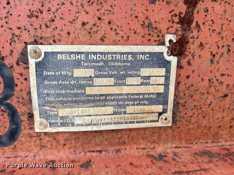 image for item ET0001 2002 Belshe T-16 equipment trailer