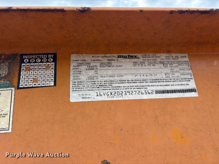 image for item ET0008 2009 Big Tex 3XGN-20+5 equipment trailer