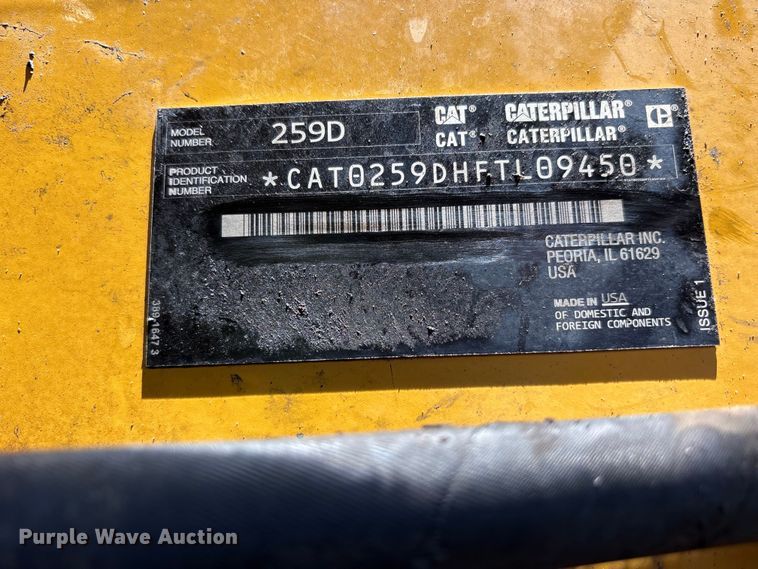 image for item ET0014 2016 Caterpillar 259D tracked skid steer loader