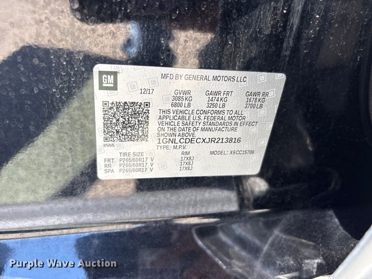 image for item ET0567 2018 Chevrolet Tahoe Police SUV