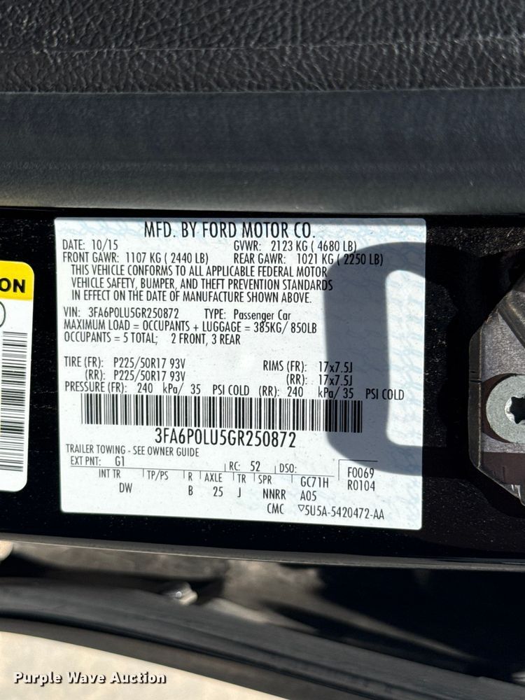 image for item ET6325 2016 Ford Fusion 