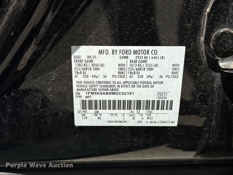 image for item ET6327 2021 Ford Explorer Police Interceptor SUV