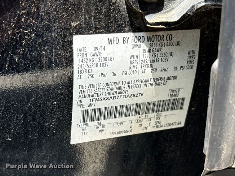 image for item ET6331 2015 Ford Explorer Police Interceptor 