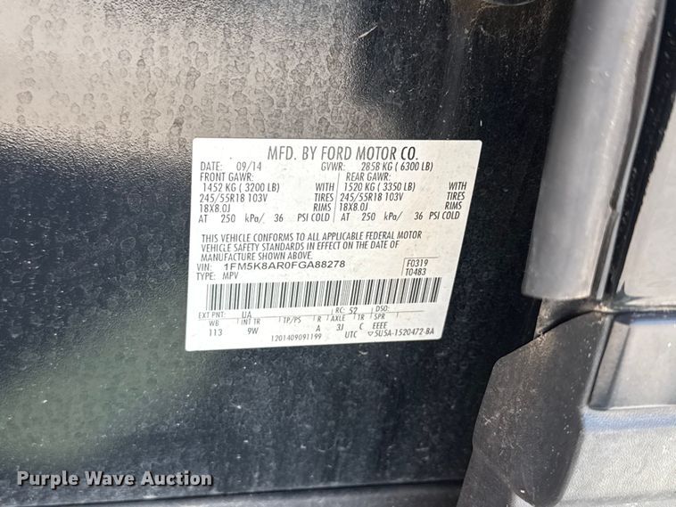 image for item ET6333 2015 Ford Explorer Police Interceptor SUV